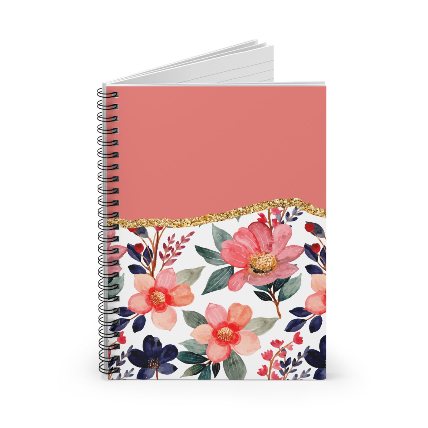 Pink, Blue & Green Floral Journal or Notebook. Minimalist, Notes Spiral Notebook - Ruled Line
