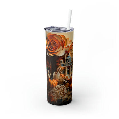 Fall pumpkin montage,  Skinny Tumbler with Straw, 20oz