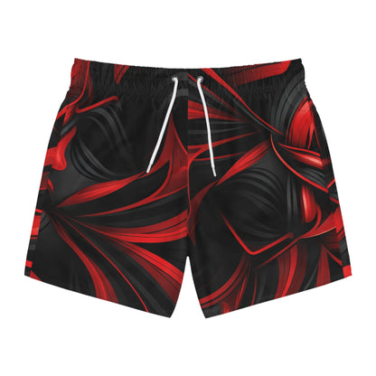 Men’s Red and Black Abstract Swim Trunks (AOP)
