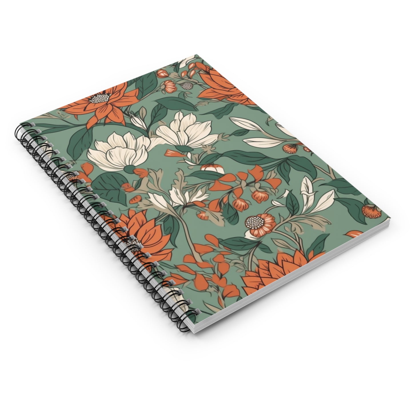 Green Floral Journal or Notebook. Minimalist, Notes Spiral Notebook - Ruled Line