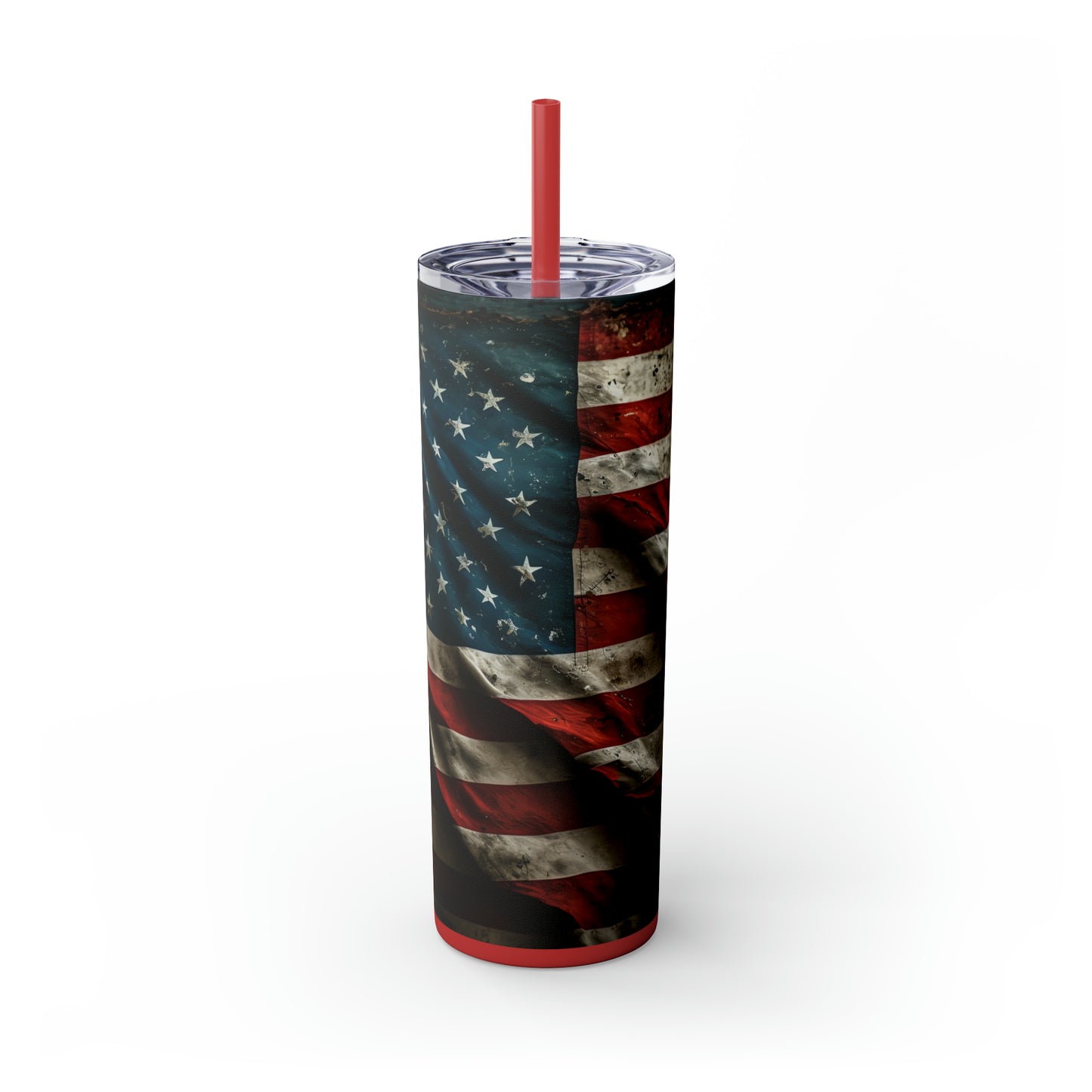 USA American Flag, EcoChic 20oz Skinny Stainless Steel Tumbler with Straw