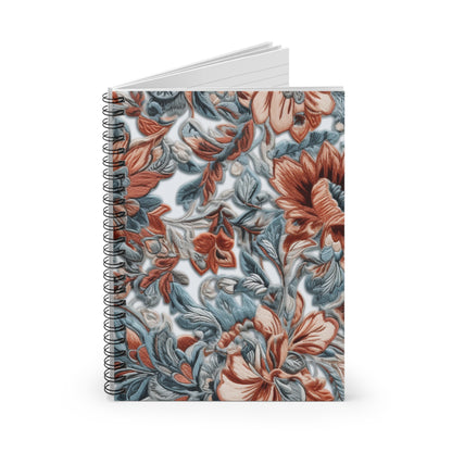Pink Floral Embroidery Journal or Notebook. Diary Notes Spiral Notebook - Ruled Lined