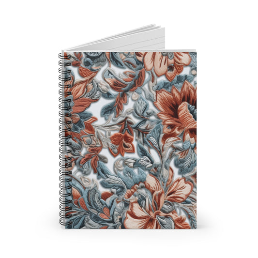 Pink Floral Embroidery Journal or Notebook. Diary Notes Spiral Notebook - Ruled Lined