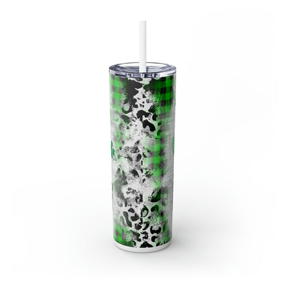 Lucky Mama, Messy Bun St Pattricks Day Skinny Tumbler, 20oz