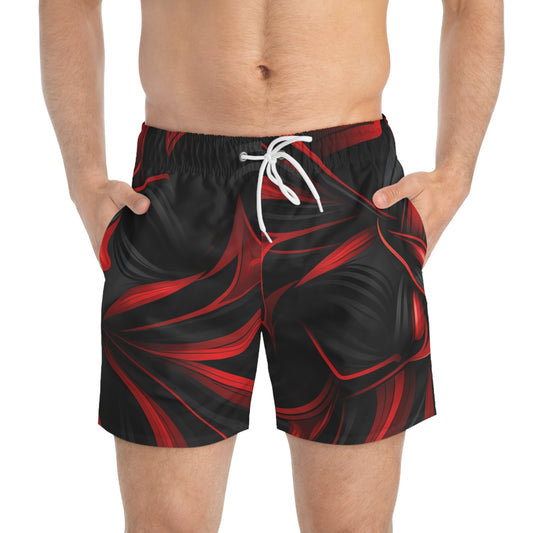 Men’s Red and Black Abstract Swim Trunks (AOP)