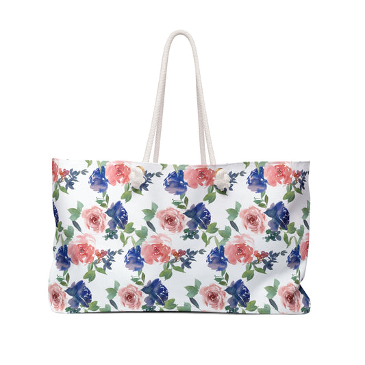 Blue & Pink Floral Weekender Bag