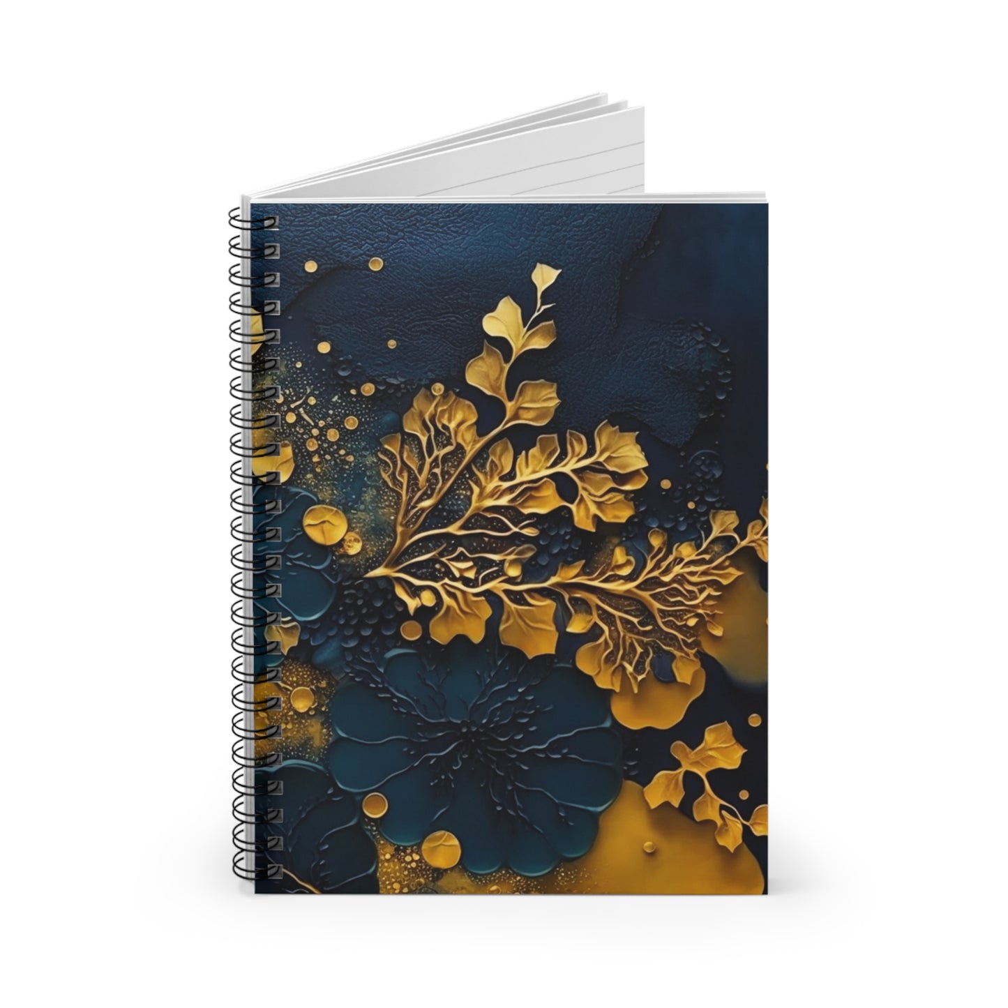 Blue and gold abstract leaf designed journal or Notebook. Boho, minimalist, Notes Spiral Notebook - Ruled Line