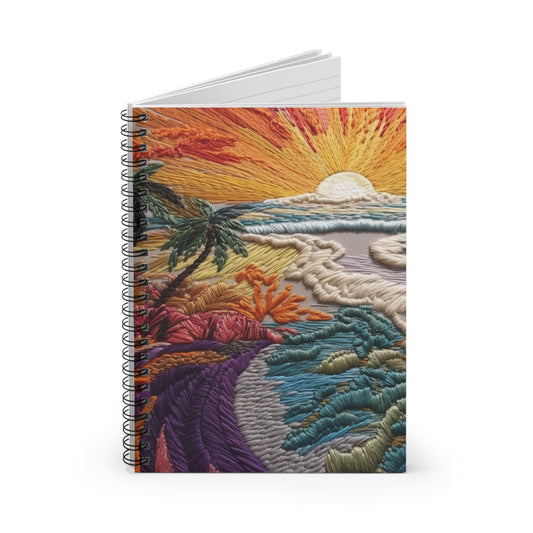 Embroidered beach Sunset view journal or Notebook. Boho, minimalist, Notes Spiral Notebook - Ruled Line