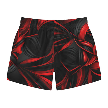 Men’s Red and Black Abstract Swim Trunks (AOP)