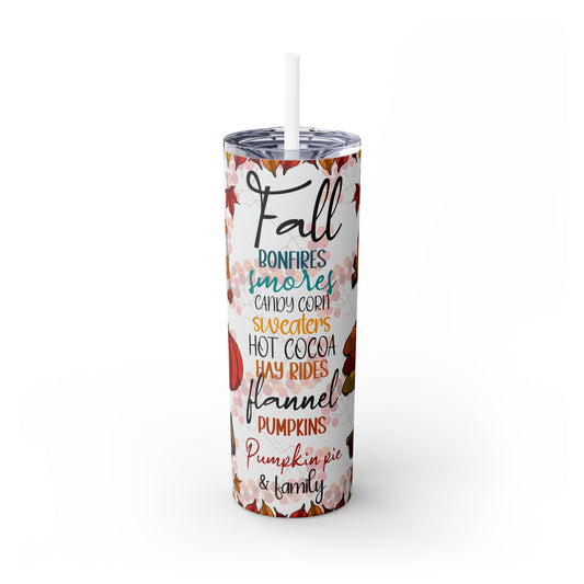 Fall Skinny Tumbler with Straw, 20oz