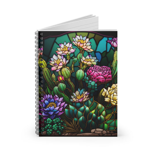 Stained Glass colorful cactus Garden journal or Notebook. Boho, minimalist, Notes Spiral Notebook - Ruled Line