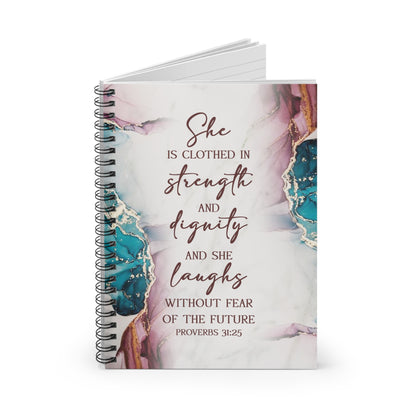 She is clothed and strength and dignity Christian journal or Notebook. Notes Spiral Notebook - Ruled Line