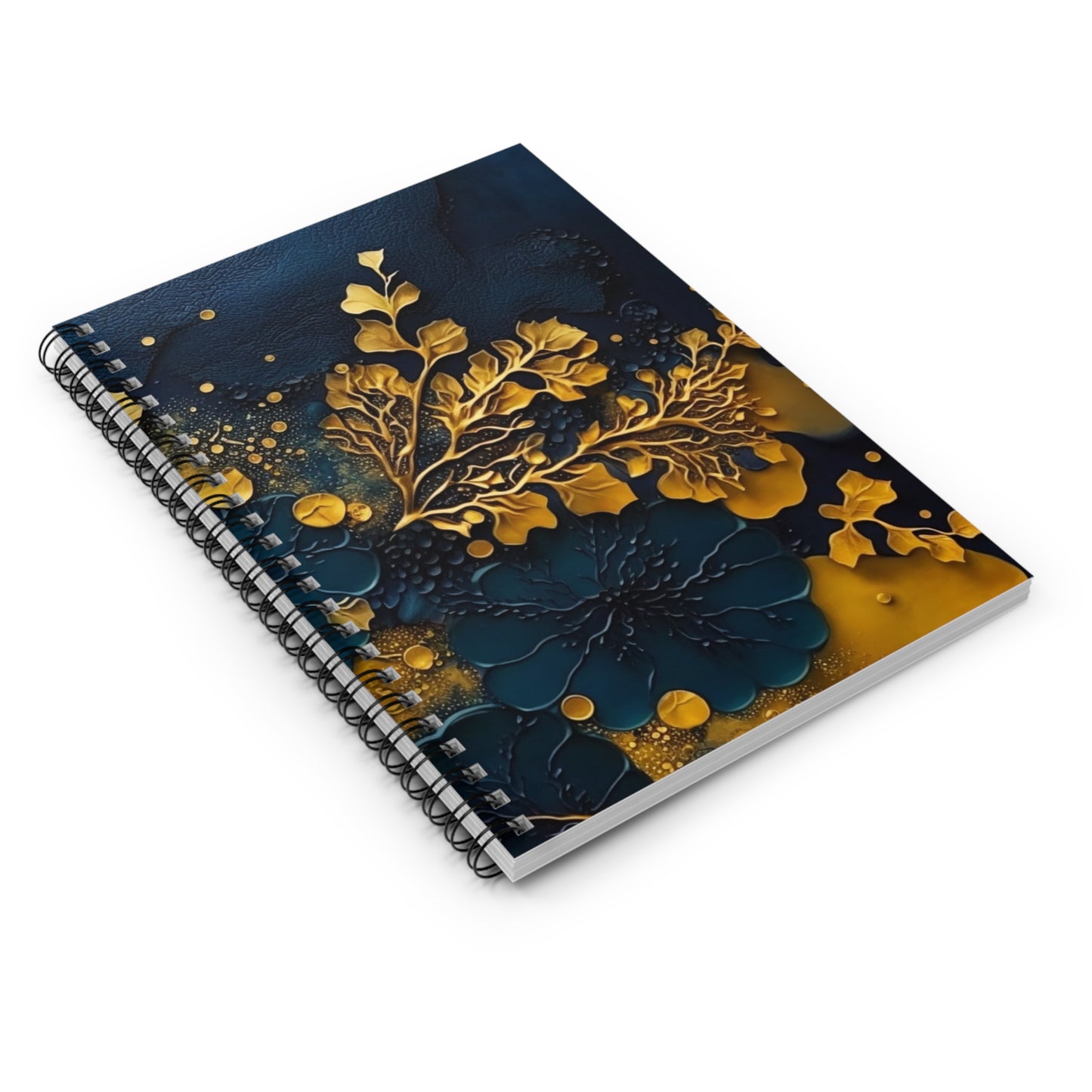 Blue and gold abstract leaf designed journal or Notebook. Boho, minimalist, Notes Spiral Notebook - Ruled Line