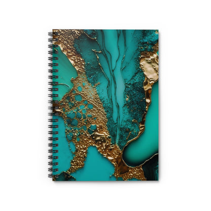 Turquoise & Gold Journal or Notebook. Diary Notes Spiral Notebook - Ruled Lined