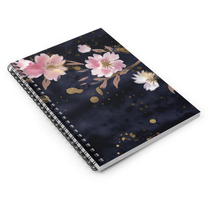 Navy & Pink Floral  journal or Notebook Minimalist, Notes Spiral Notebook - Ruled Line