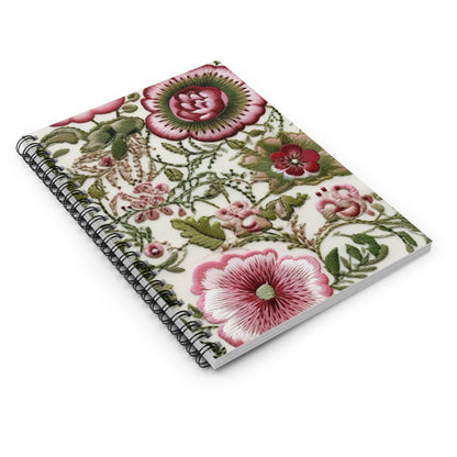 Embroidered Floral Beauty Journal or Notebook. Diary Notes Spiral Notebook - Ruled Lined