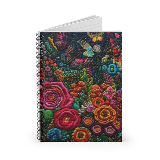 Embroidered Flower Garden Journal or Notebook. Diary Notes Spiral Notebook - Ruled Lined