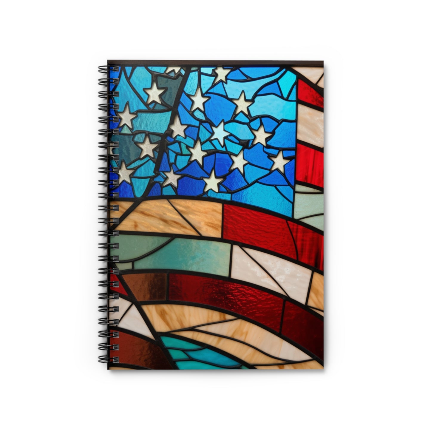 Stained glass USA Flag American Pride journal or Notebook. Boho, minimalist, Notes Spiral Notebook - Ruled Line