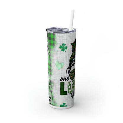 Lucky Mama, Messy Bun St Pattricks Day Skinny Tumbler, 20oz