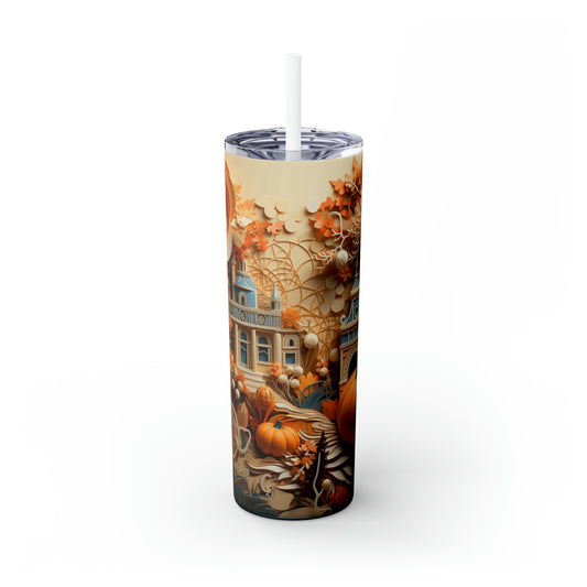 Fall pumpkin montage,  Skinny Tumbler with Straw, 20oz