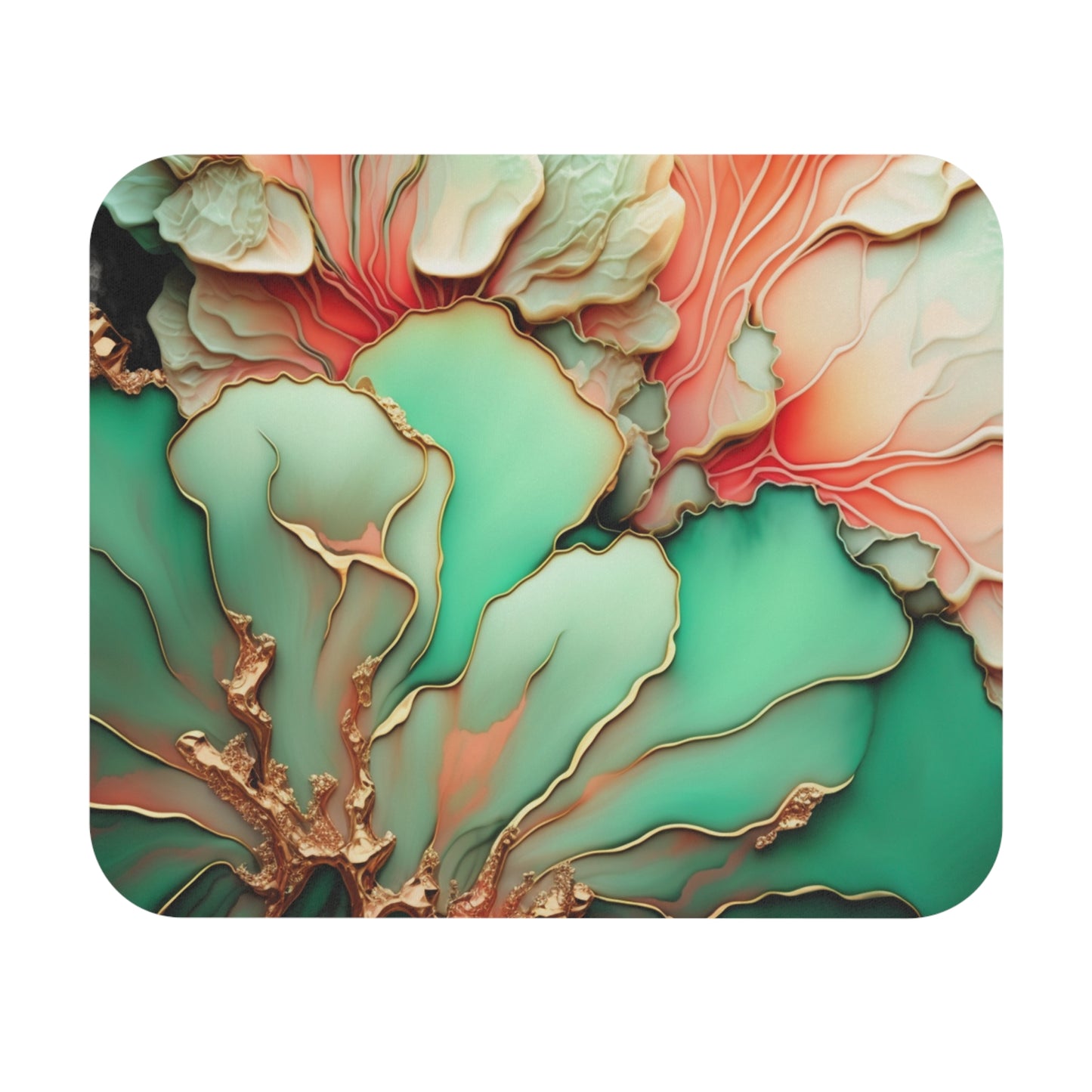 Floral, Green, Gold & Peach Mouse Pad (Rectangle)