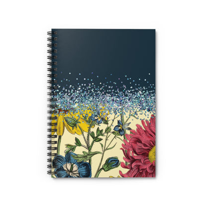 Blue & Glitter floral  journal or Notebook.  minimalist, Notes Spiral Notebook - Ruled Line