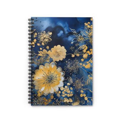 Golden blue floral journal or Notebook. Notes Spiral Notebook - Ruled Line