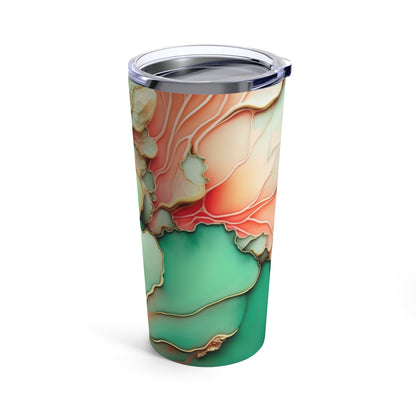 Floral Green Gold & Peach Insulated Tumbler 20oz