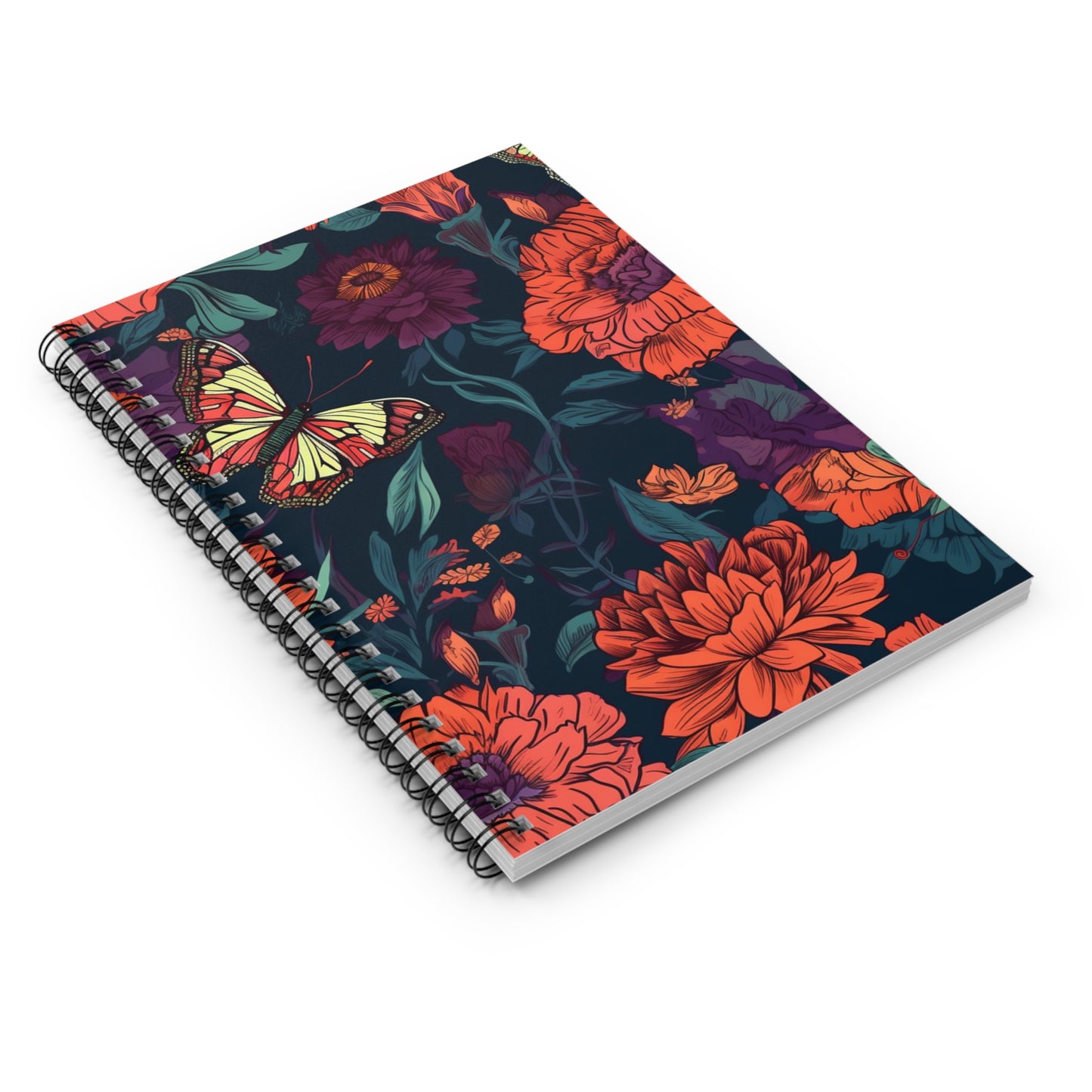 Red Navy & Purple Floral journal or Notebook Minimalist, Notes Spiral Notebook - Ruled Line