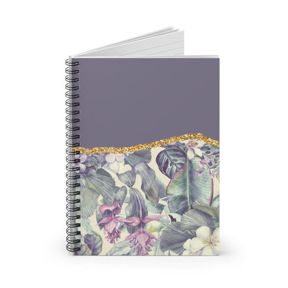 Purple floral and gold  designed journal or Notebook. Boho, minimalist, Notes Spiral Notebook - Ruled Line