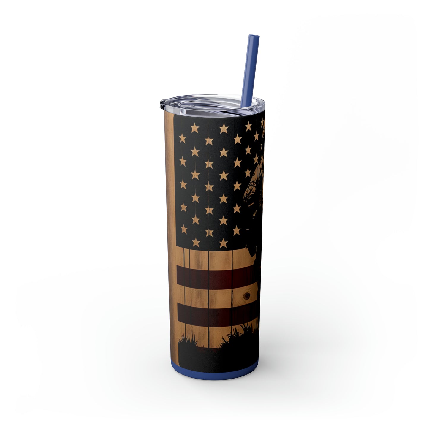 USA Veteran Soldier, American Flag EcoChic 20oz Skinny Stainless Steel Tumbler with Straw