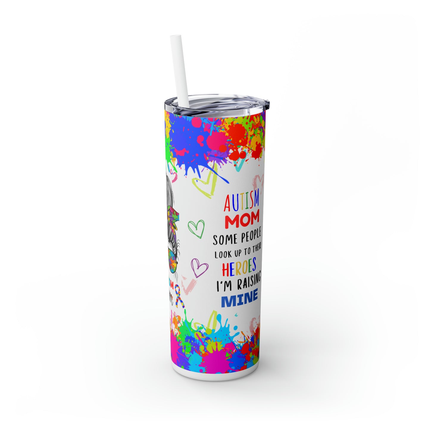 Autism awareness, Mama EcoChic 20oz Skinny Stainless Steel Tumbler with Straw