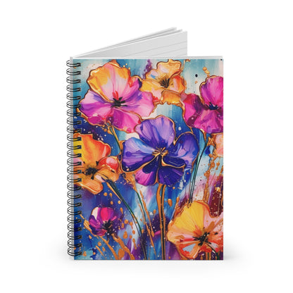 Purple, Orange & Pink Floral  journal or Notebook Minimalist, Notes Spiral Notebook - Ruled Line