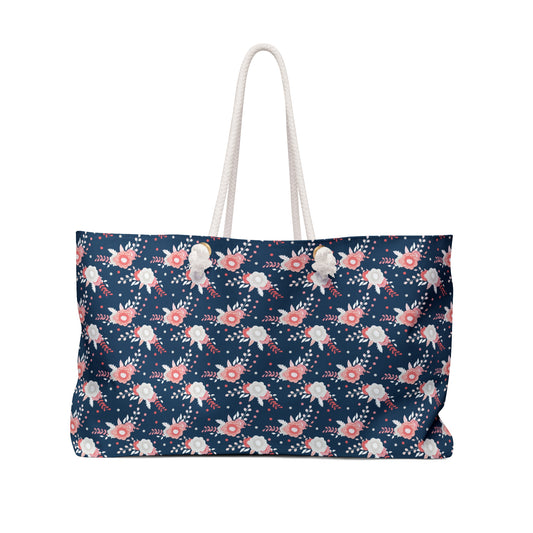 Coral & Navy Floral Weekender Bag