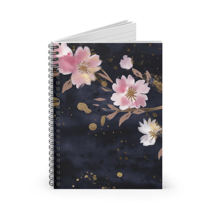 Navy & Pink Floral  journal or Notebook Minimalist, Notes Spiral Notebook - Ruled Line