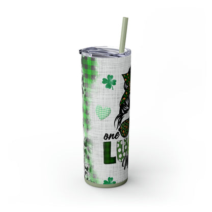 Lucky Mama, Messy Bun St Pattricks Day Skinny Tumbler, 20oz