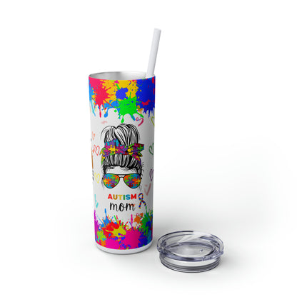 Autism awareness, Mama EcoChic 20oz Skinny Stainless Steel Tumbler with Straw