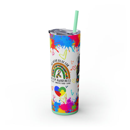 Autism awareness, Mama EcoChic 20oz Skinny Stainless Steel Tumbler with Straw