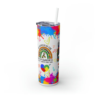 Autism awareness, Mama EcoChic 20oz Skinny Stainless Steel Tumbler with Straw
