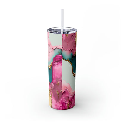 Elegant Marble Tumbler - Pink, Turquoise & Gold Abstract Design, 20oz