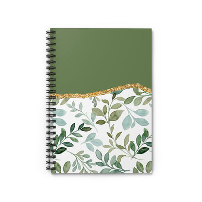 Green Floral Journal or Notebook. Minimalist, Notes Spiral Notebook - Ruled Line
