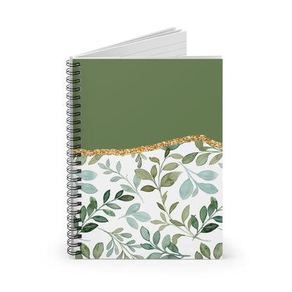 Green Floral Journal or Notebook. Minimalist, Notes Spiral Notebook - Ruled Line