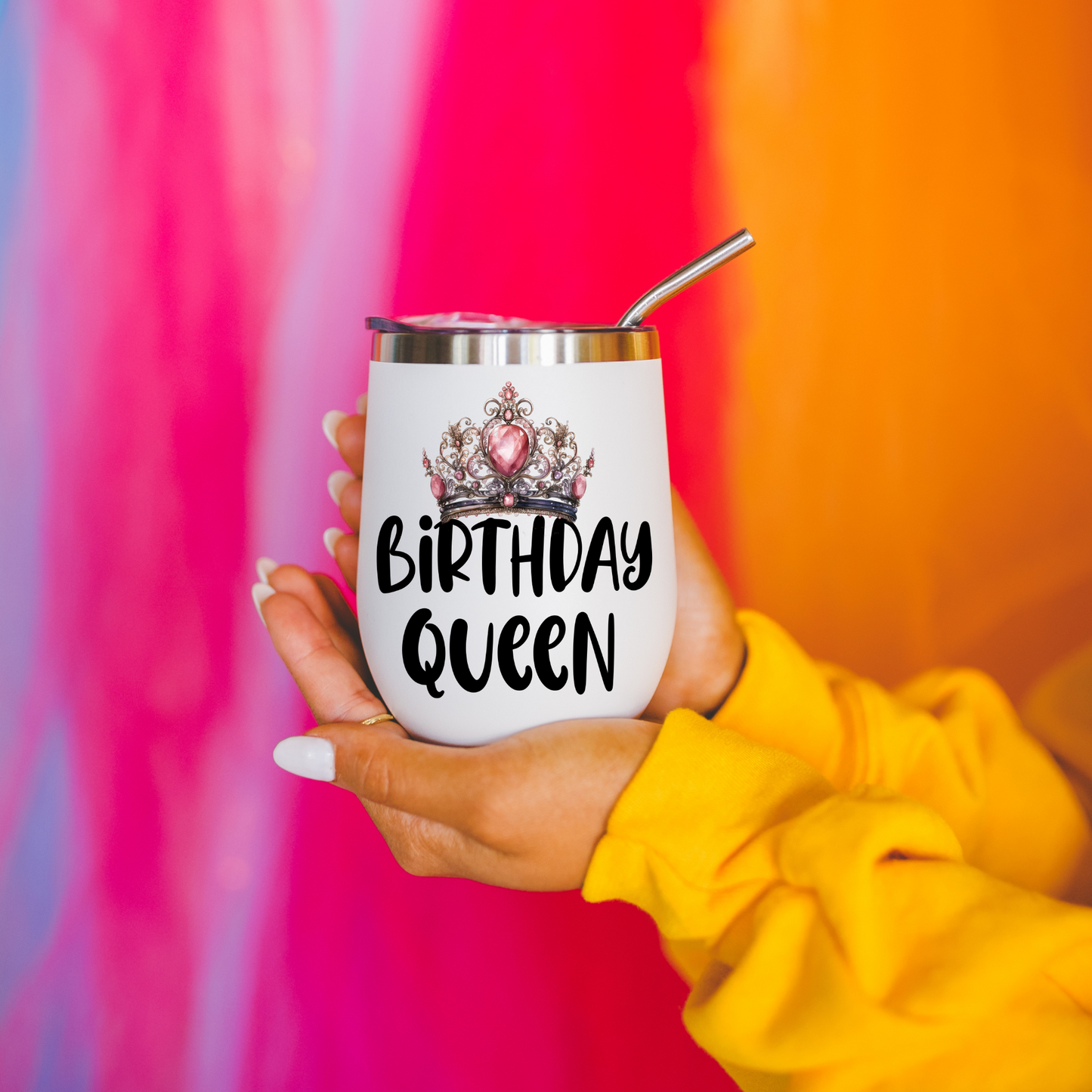 Birthday Queen Insulated Wine Tumbler - Elegant, Personalized Drinkware