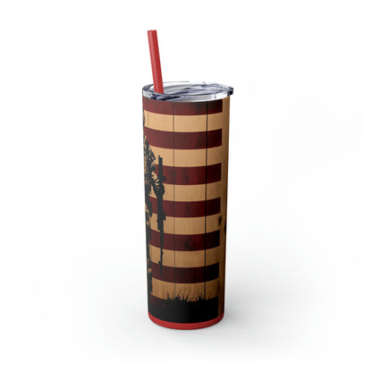 USA Veteran Soldier, American Flag EcoChic 20oz Skinny Stainless Steel Tumbler with Straw