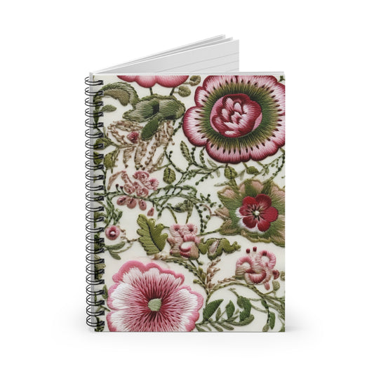 Embroidered Floral Beauty Journal or Notebook. Diary Notes Spiral Notebook - Ruled Lined