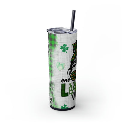 Lucky Mama, Messy Bun St Pattricks Day Skinny Tumbler, 20oz