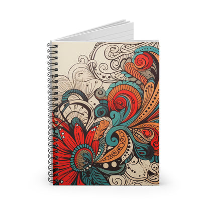 Artistic swirl notebook, colorful, red and beige, dark turquoise and amber, high detailed, meticulous design Journal/Notes Spiral Notebook - Ruled Line