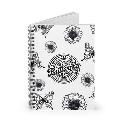 Antisocial Butterfly Journal or Notebook. Minimalist, Notes Spiral Notebook - Ruled Line