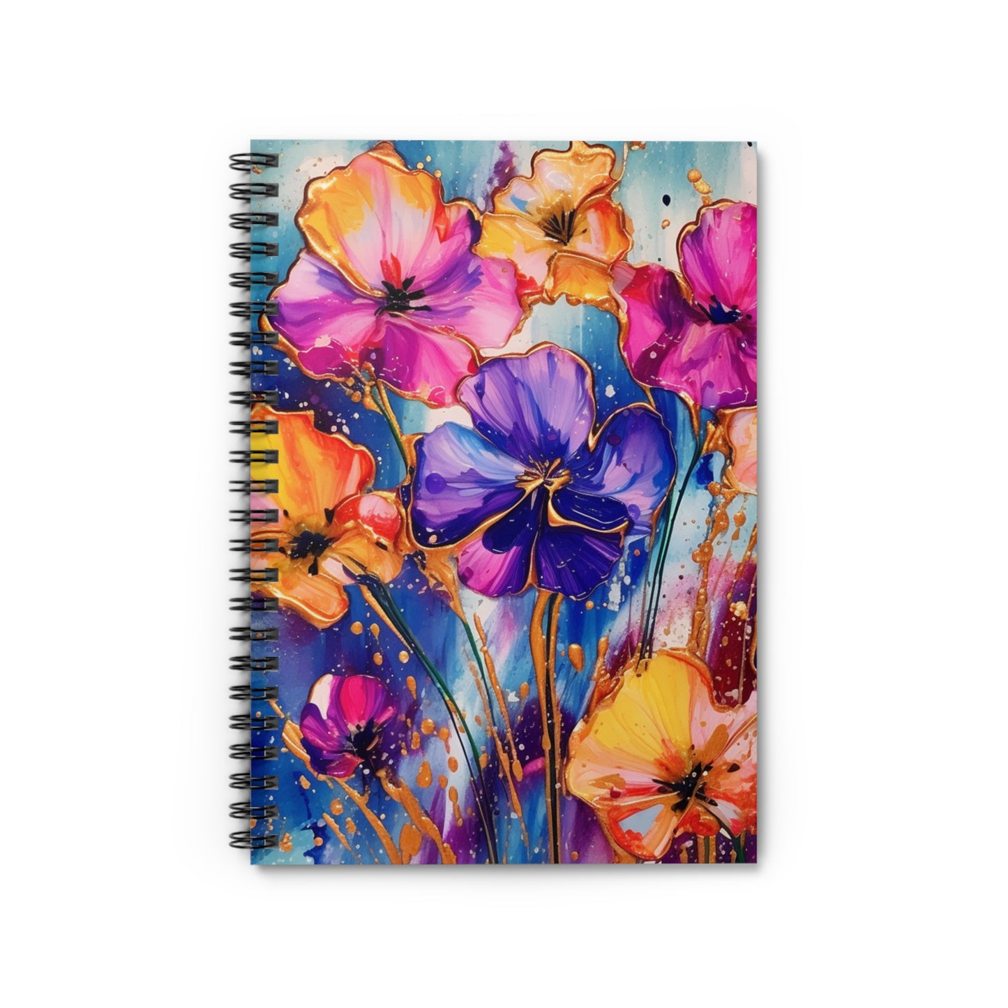 Purple, Orange & Pink Floral  journal or Notebook Minimalist, Notes Spiral Notebook - Ruled Line