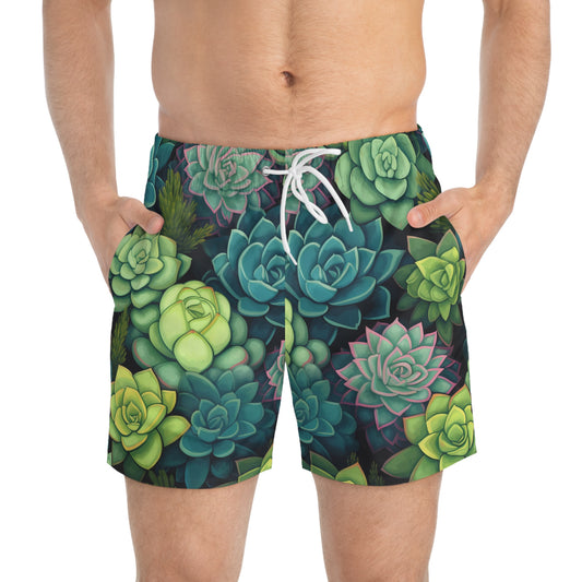 Men’s Green Succulents Swim Trunks